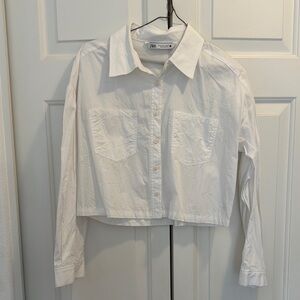 Zara White Cropped Button-Up Shirt